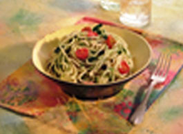 Plat d'espaguettis amb verdures