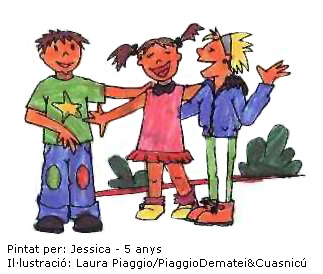 Dibuix de nens comunicant-se pintat per Jessica de 5 anys