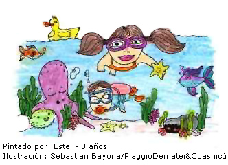 Niños buceando en el mar