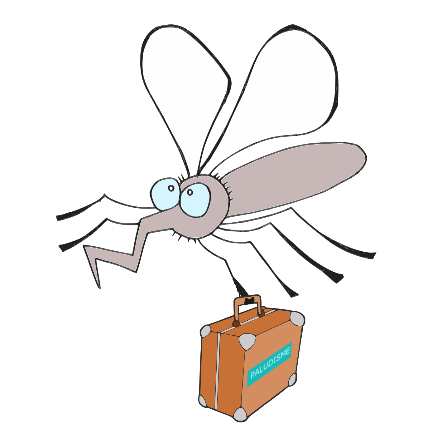 Mosquito llevando maleta con la enfermedad paludismo