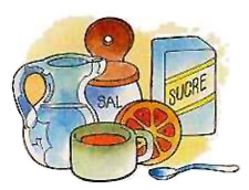 Alimentos: agua, sal, azúcar, zumo, limón