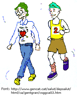 Dues persones grans fent exercici: una caminat i l'altre corrent